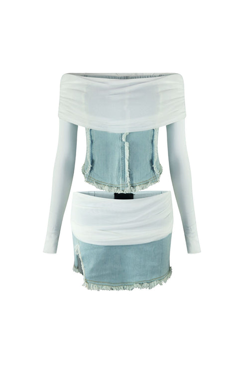 Keep You Close Mesh Denim Top & Skirt SET